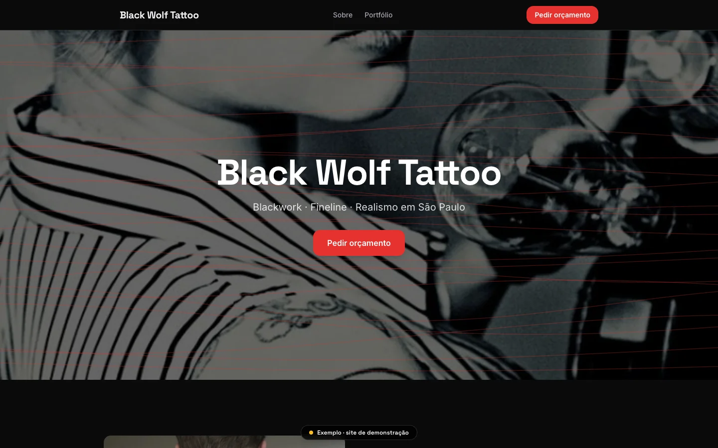 Site do estúdio publicado pelo Inktrait, com galeria de trabalhos, pronto para aparecer no Google.